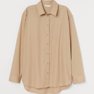 Beige Cotton Button-down Top